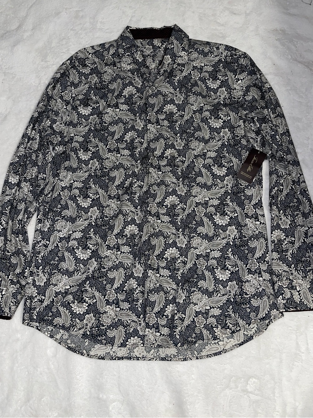 Tasso Elba Navy and White Paisley Button-Down Shirt